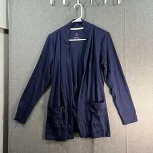 Isaac Mizrahi LIVE! Essentials Ribbed Pima Cotton Cardigan Dark Navy Size Small